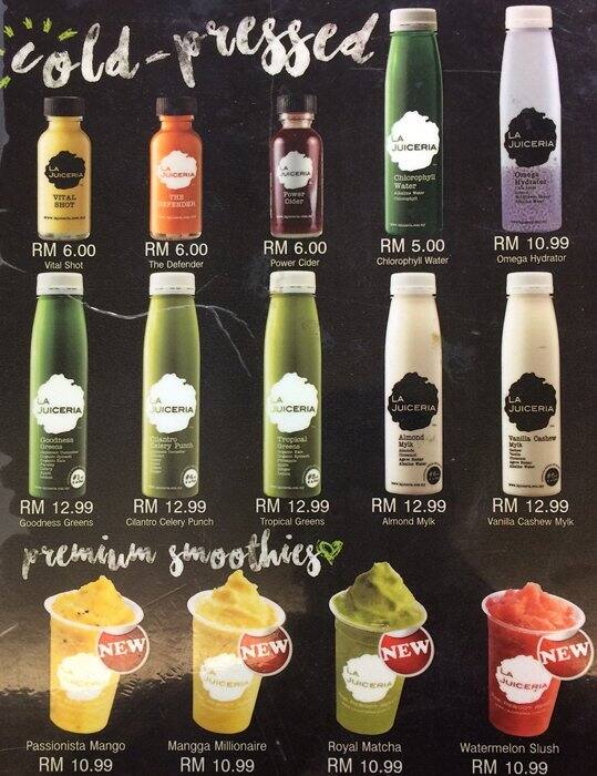 La Juiceria Menu, Menu for La Juiceria, Desa Sri Hartamas