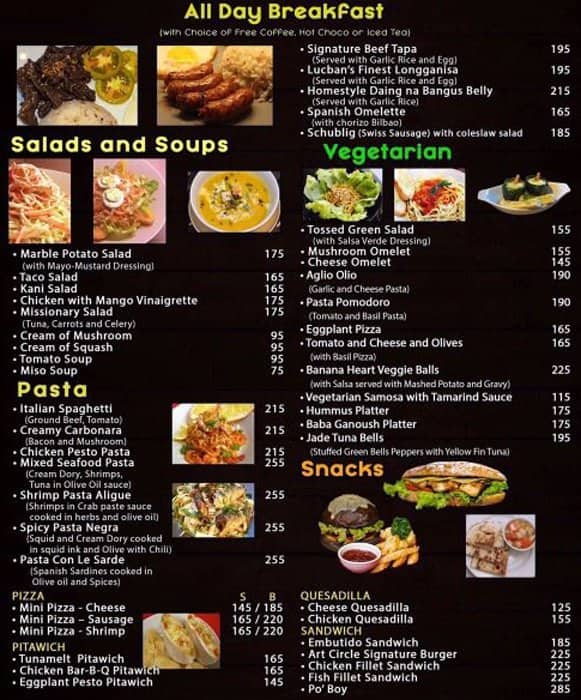 Art Circle Cafe Menu, Menu for Art Circle Cafe, Poblacion, Makati City