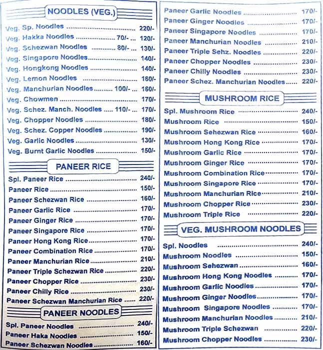 Subhash Kitchen (Veg Chinese) menu