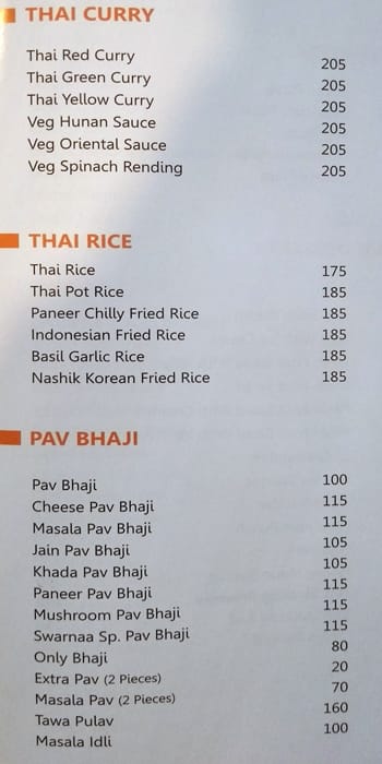 Swarnaa Vegetarian - Warje menu