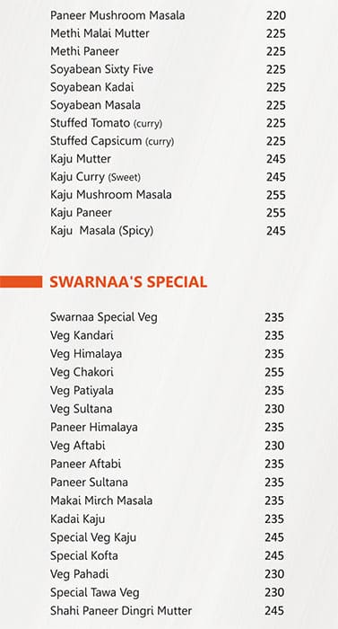 Swarnaa Vegetarian - Warje menu