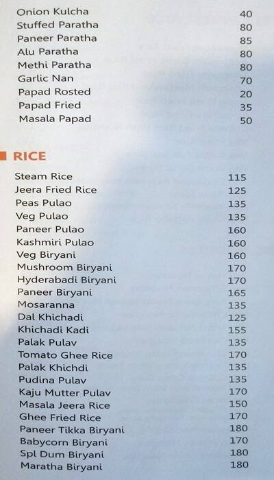 Swarnaa Vegetarian - Warje menu