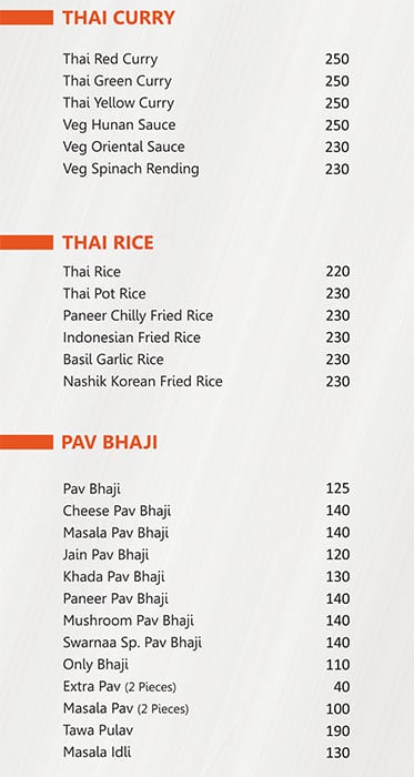 Swarnaa Vegetarian - Warje menu