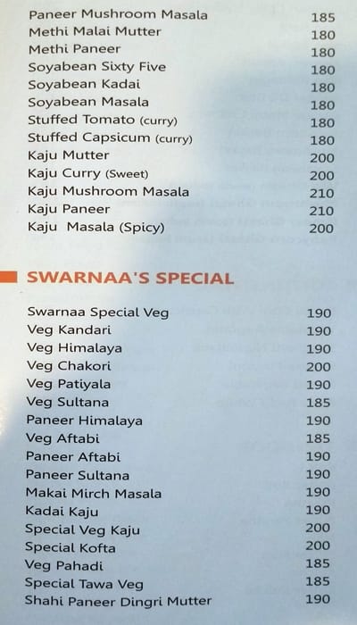Swarnaa Vegetarian - Warje menu