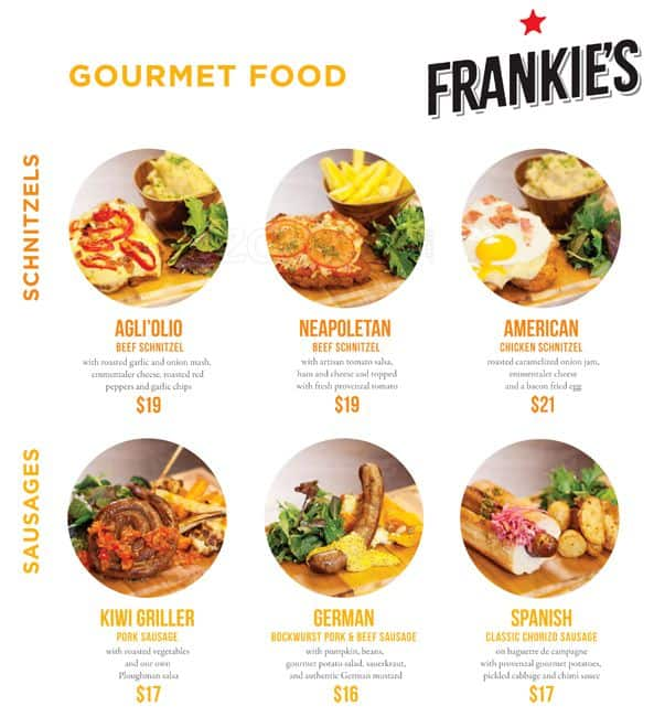 Frankies Menu, Menu For Frankies, Elliott Street, Auckland - Menumania ...