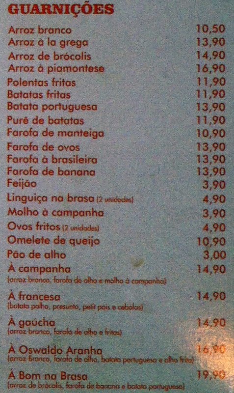 Bom na Brasa cardápio