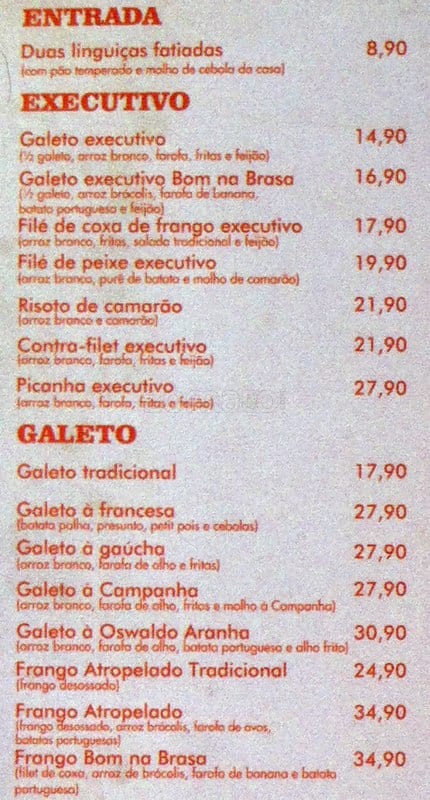 Bom na Brasa cardápio