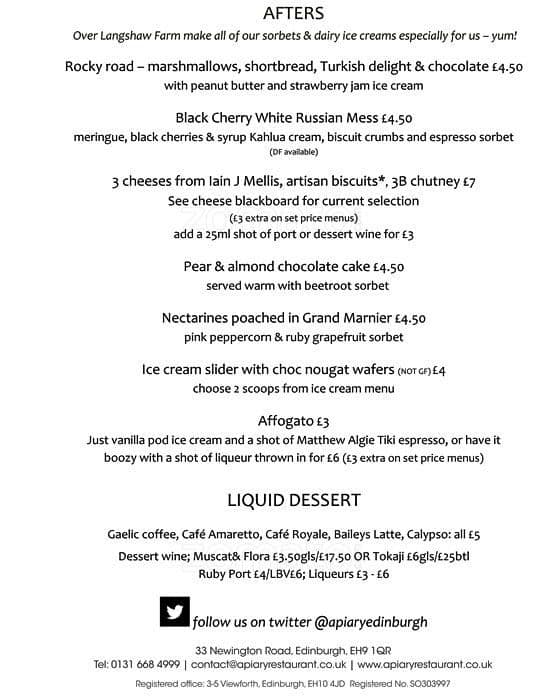 Apiary menu