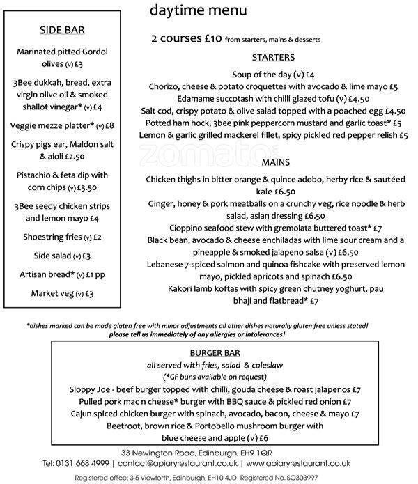 Apiary menu