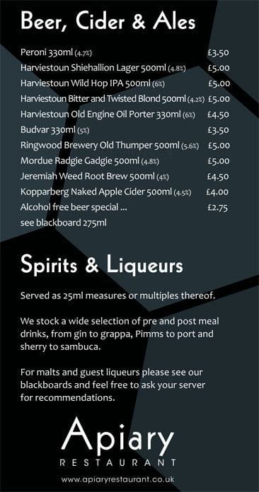 Apiary menu
