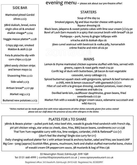 Apiary menu