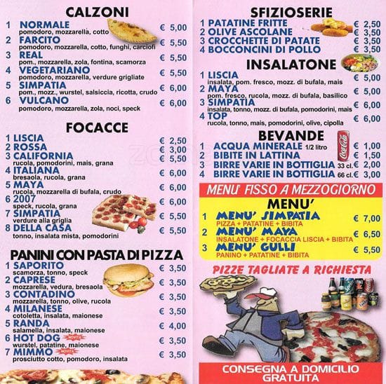 Menu di Pizzeria Simpatia 