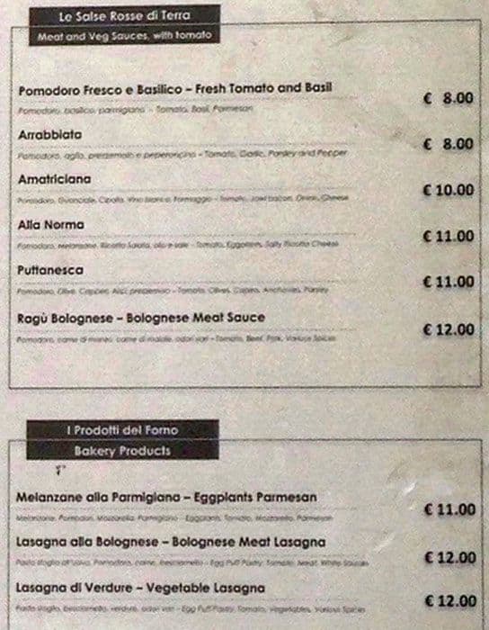 Menu di Pastamore 