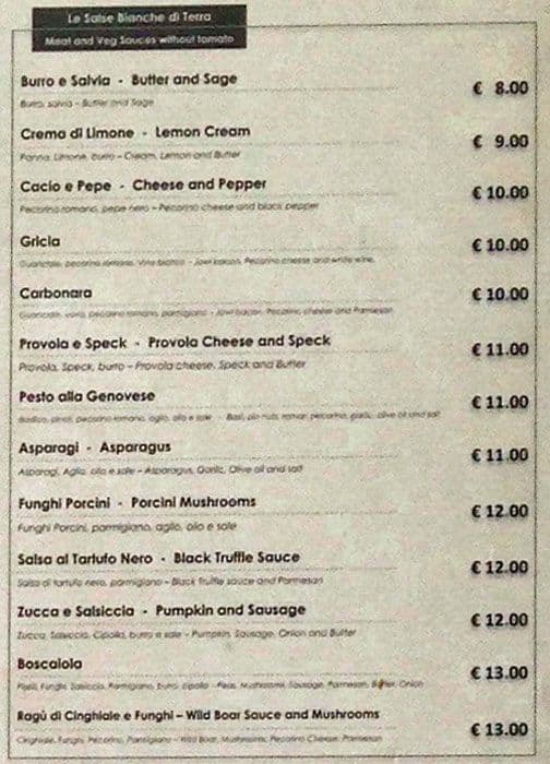 Menu di Pastamore 