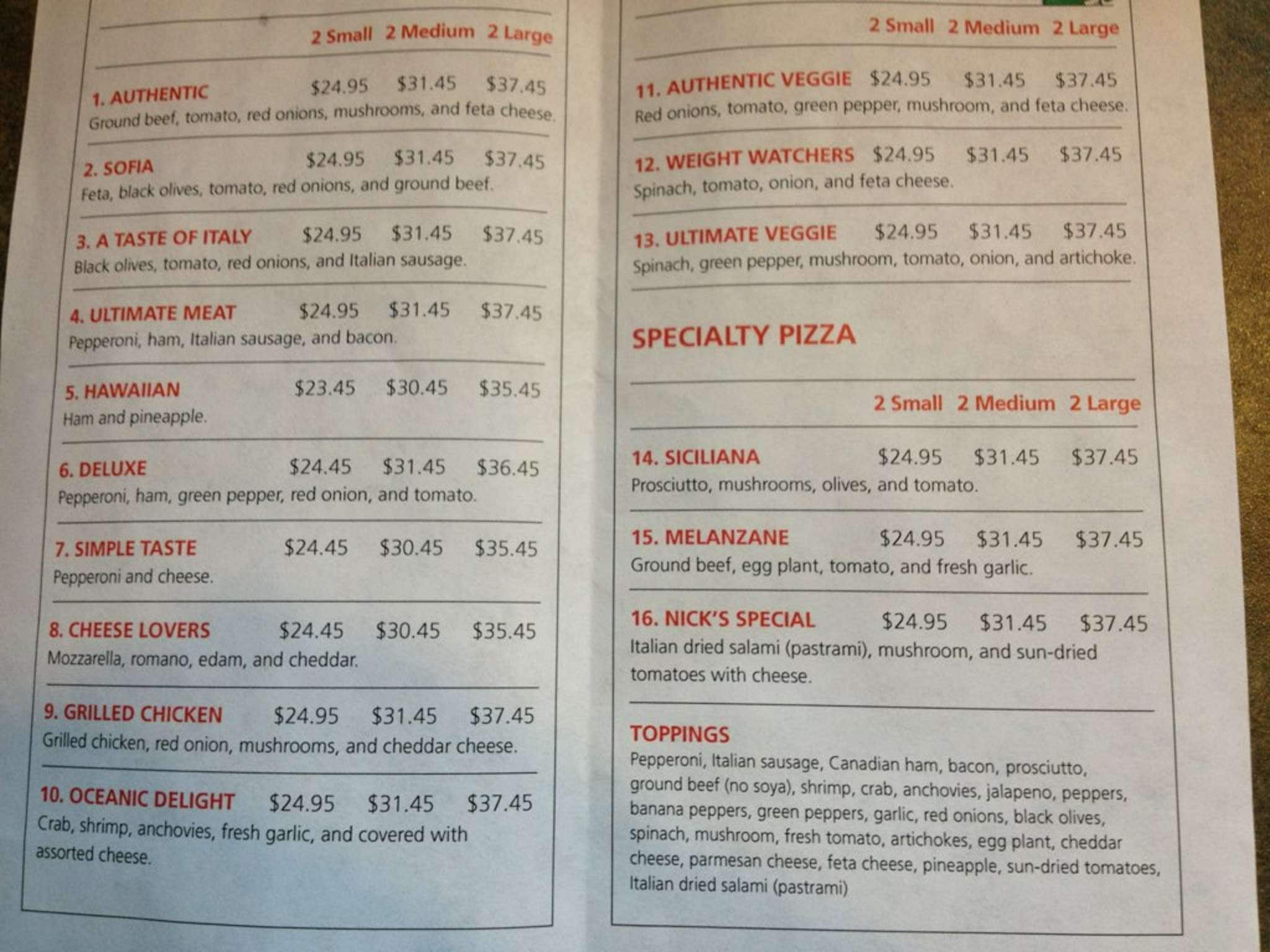 Menu at Authentic Pizza pizzeria, Duncan