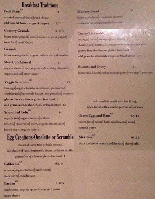 Carta de Turley's Kitchen
