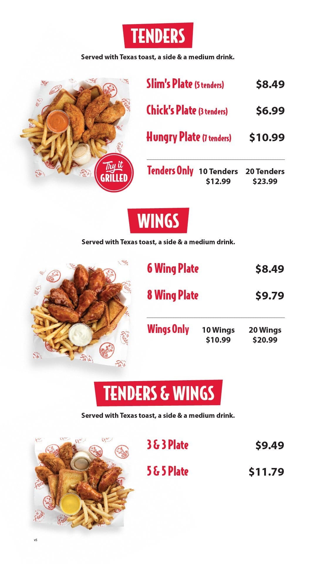 Slims Chicken Menu Printable