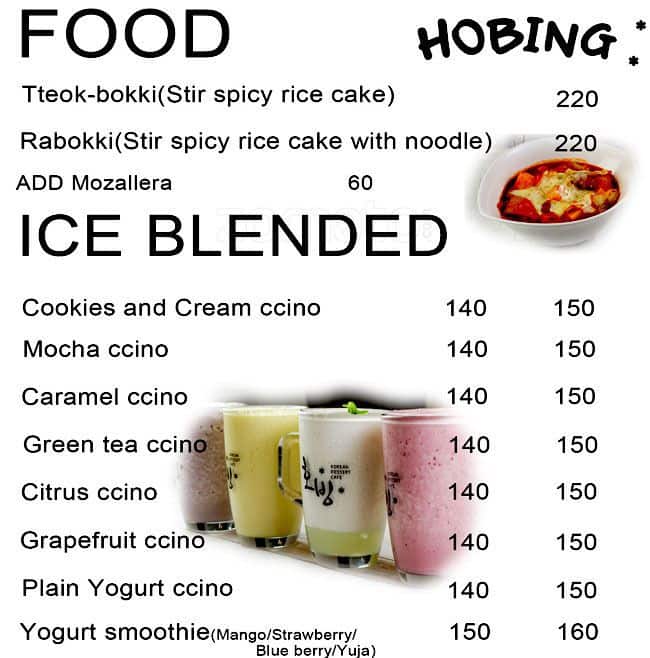Hobing Korean Dessert Cafe Menu Zomato Philippines