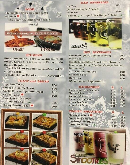 Hobing Korean Dessert Cafe Menu Zomato Philippines