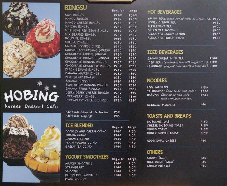 Hobing Korean Dessert Cafe Bonifacio Global City uig City Zomato