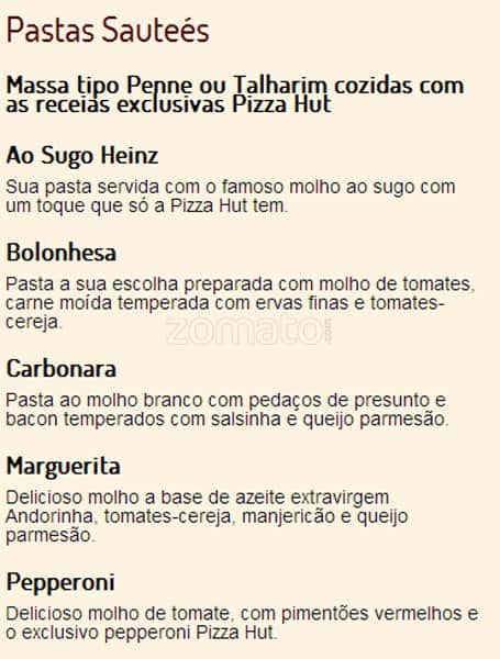Pizza Hut cardápio