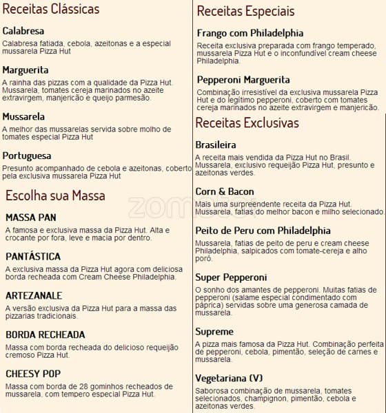 Pizza Hut cardápio