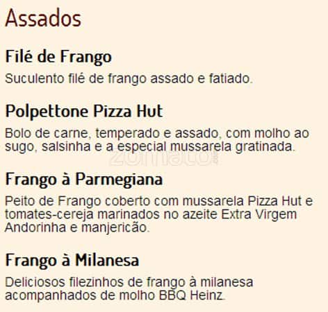 Pizza Hut cardápio