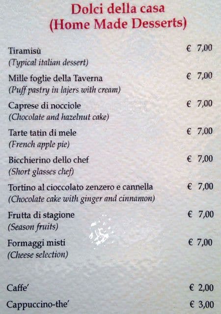 Menu di Ristorante Pizzeria Taverna degli Amici 