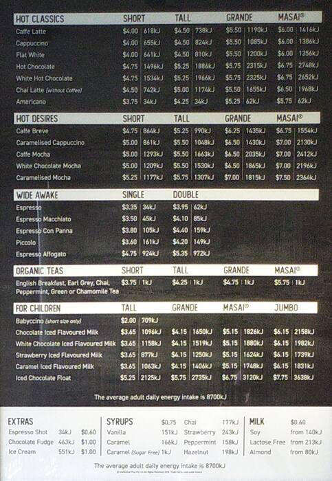 Zarraffa S Coffee Menu Menu For Zarraffa S Coffee Morayfield Brisbane