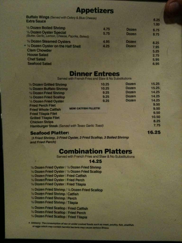 Menu at Oyster Cafe, Kennesaw