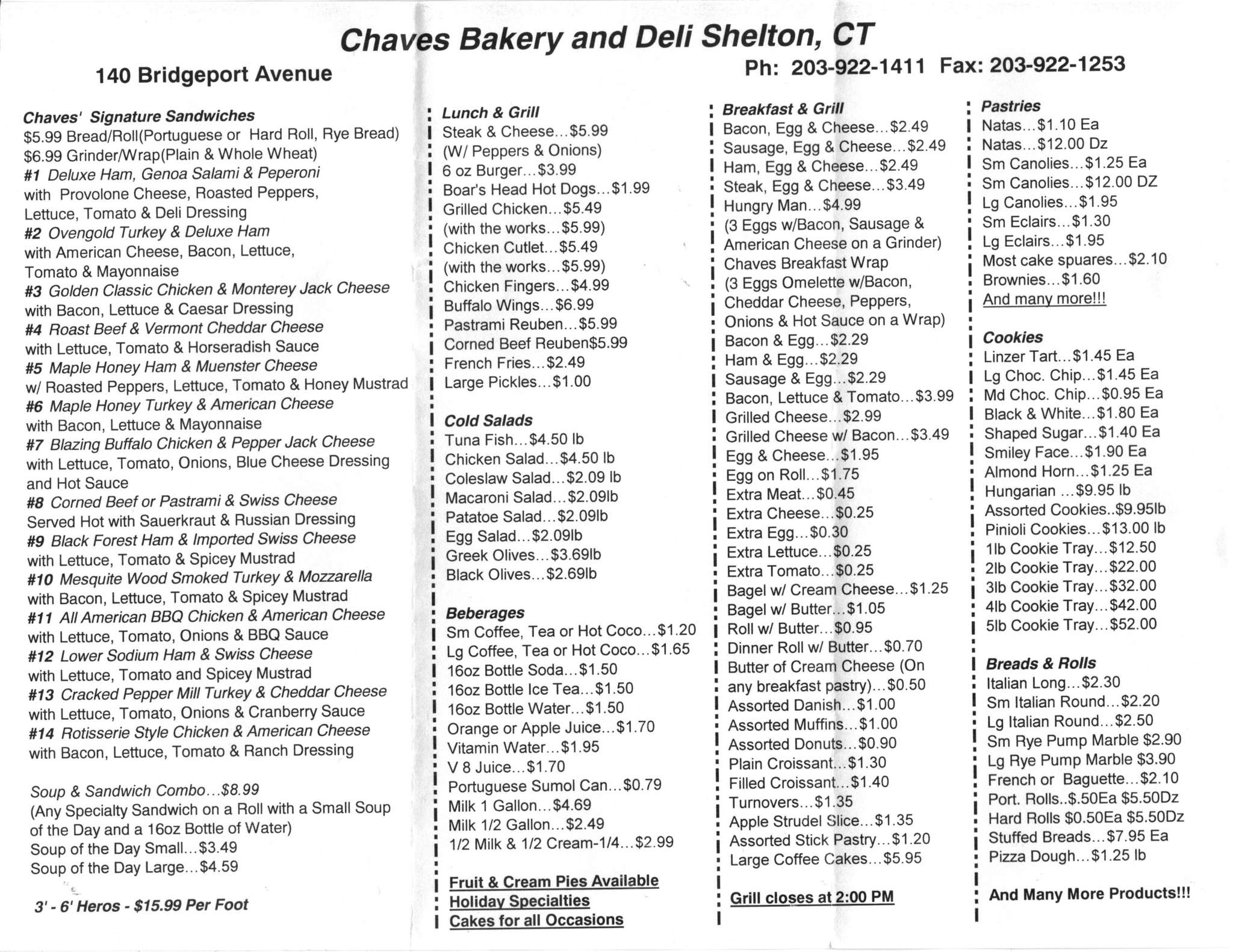 Chaves Bakery and Deli Menu, Menu for Chaves Bakery and Deli, Shelton