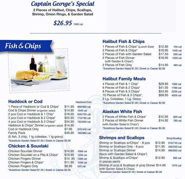 captain george seafood restaurant menu