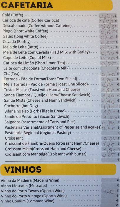 Café Parque Gás menu