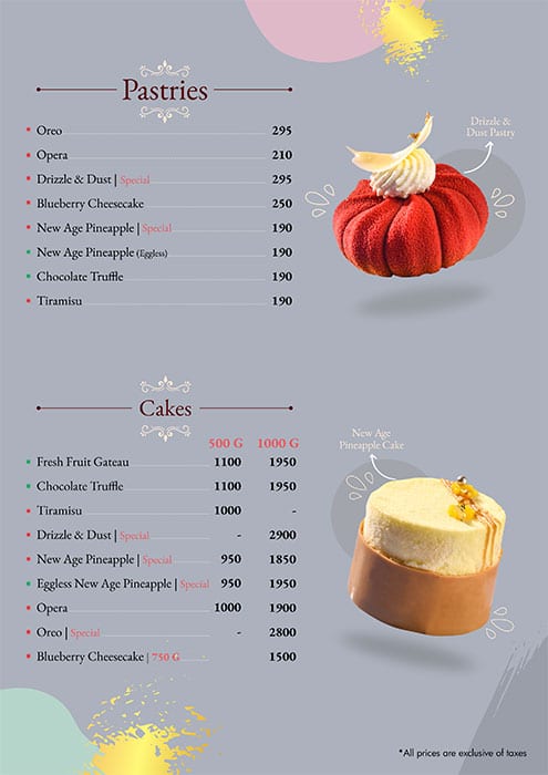 Drizzle & Dust menu