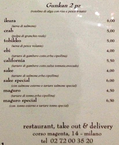 Menu di Parco Sushi 