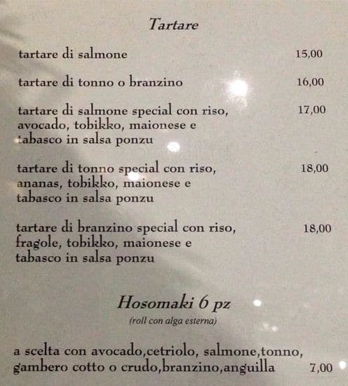 Menu di Parco Sushi 
