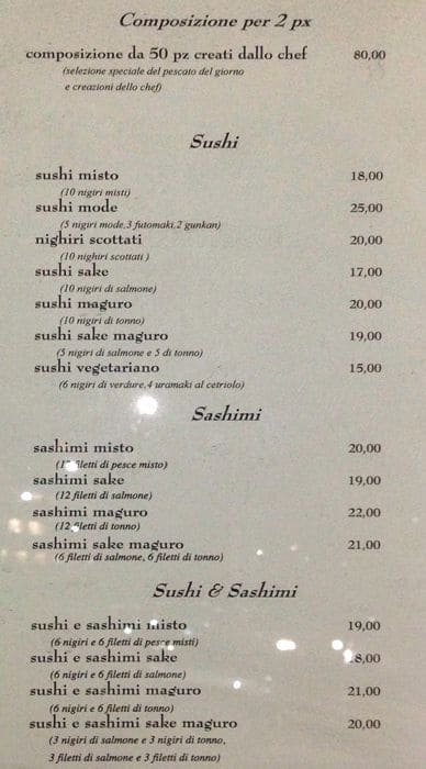 Menu di Parco Sushi 