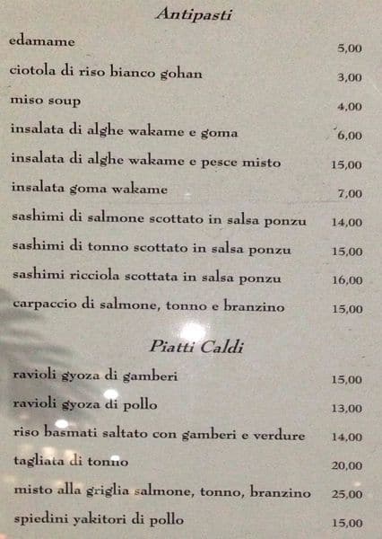 Menu di Parco Sushi 