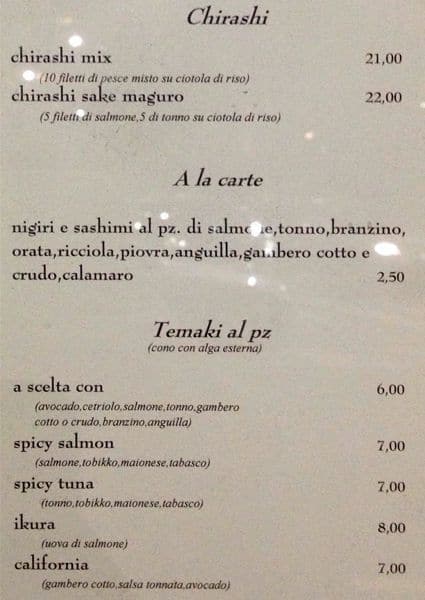 Menu di Parco Sushi 