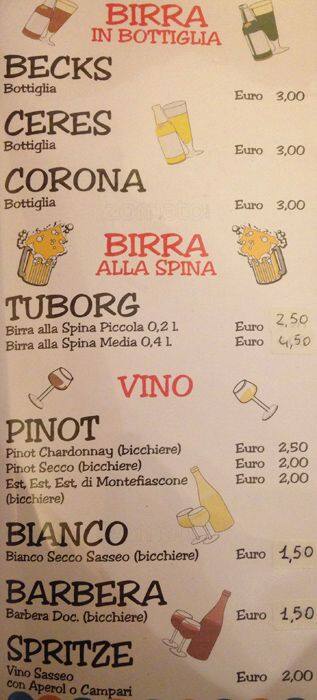Menu di Bar Morbegno 