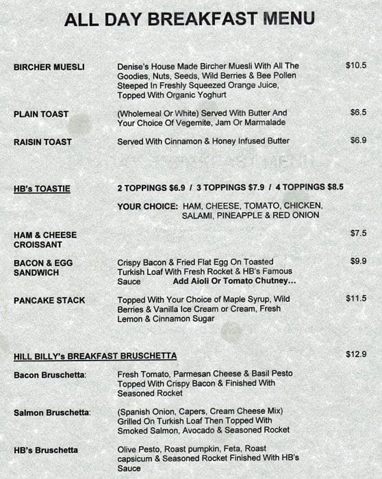 hillbilly yacht club menu