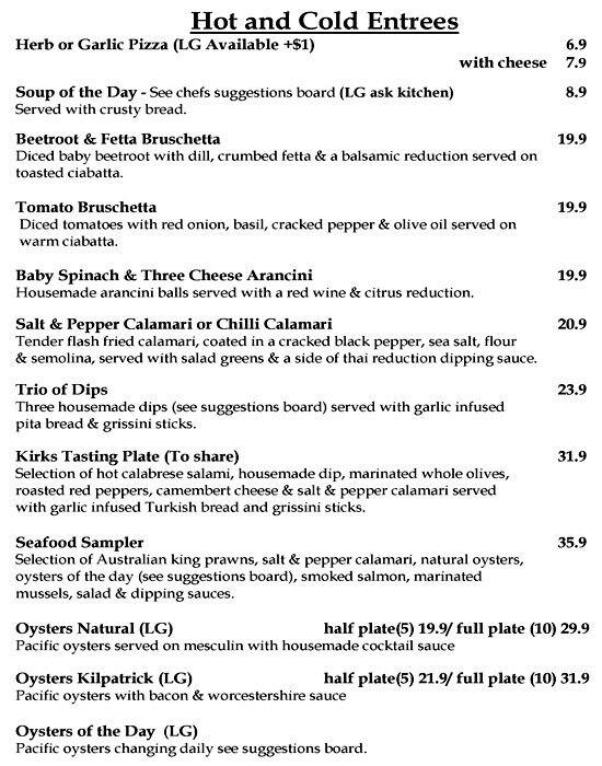 Menu At Kirks On The Esplanade Restaurant Mornington Menu At Kirks On The Esplanade Restaurant Mornington