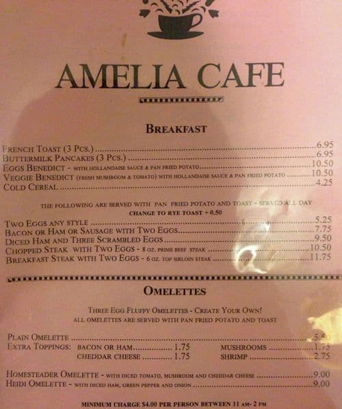 Amelia Cafe Menu, Menu for Amelia Cafe, New Westminster