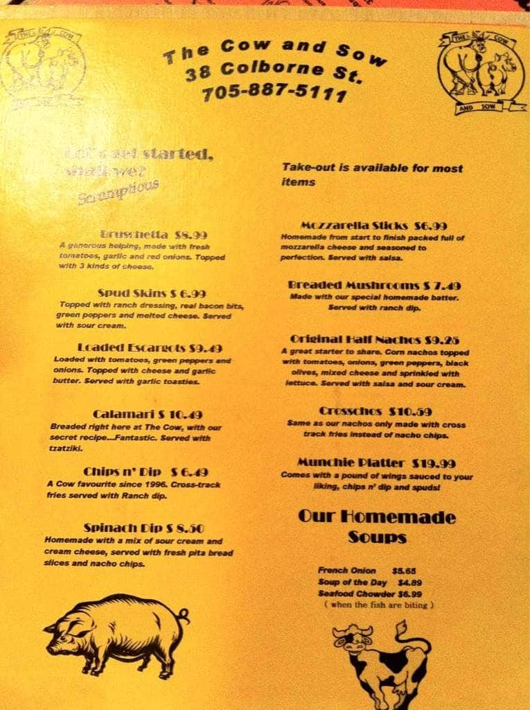 Cow And Sow Menu Fenelon Falls All About Cow Photos