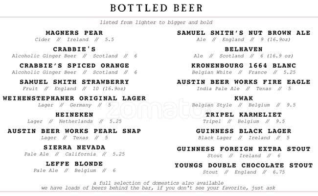 Fado Irish Pub Austin menu
