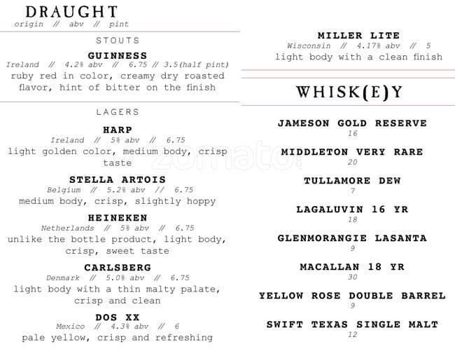 Fado Irish Pub Austin menu