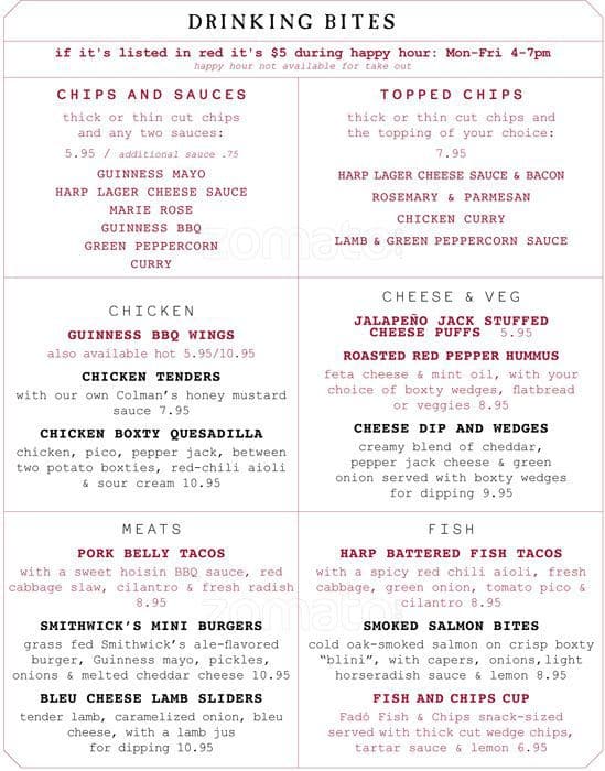 Fado Irish Pub Austin menu