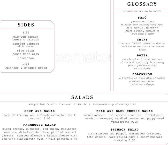 Fado Irish Pub Austin menu