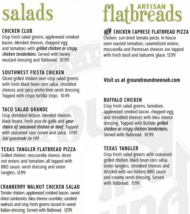 Menu at Ground Round pub & bar, Neenah