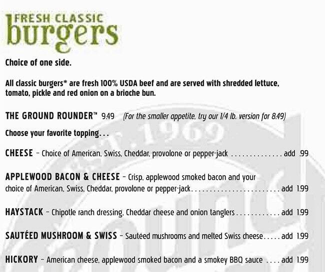 Menu at Ground Round pub & bar, Neenah